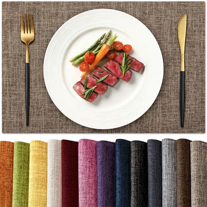 KXN Placemats Set of 4, Durable Dual-Layer Fabric Table Mats, Burlap - color: Burlap