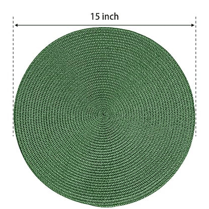 FunWheat Round Braided Placemats Set of 6 Table Mats for Dining Tables Woven Washable Non-Slip Place mats 15 inch (Olive, 6pcs) - color: Olive, size: Set of 6