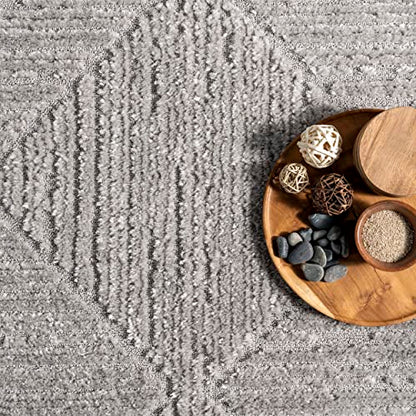 nuLOOM Kerry Light Grey Geometric Power Loomed Area Rug, 8' x 10' - color: Kerry Light Grey, size: 7'10" x 10' (Rectangular)