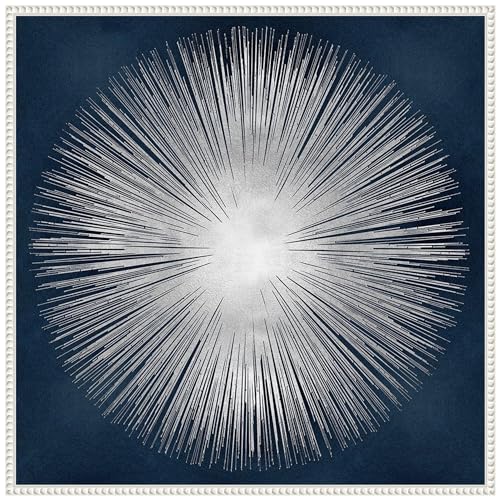 Amanti Art Framed Canvas Wall Art 30x30 Sunburst on Dark Blue I by Abby Young, Framed Wall Art Canvas, Abstract Artwork, Traditional Decor, Large Poster Painting for Living Room, Bedroom, Bathroom, - color: Sylvie Beaded White, size: 30"L x 30"W