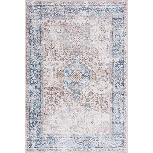 Bloom Rugs Washable Non-Slip 2x3 Rug - Beige/Ocean Blue Traditional Oriental Area Rug for Living Room, Bedroom, Dining Room, and Kitchen - Exact Size: 2' x 3' - color: Beige / Ocean Blue, size: 2' x 3' (Rectangular)