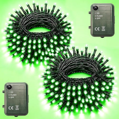 Pooqla Green String Lights Battery Operated, 2x100 LED Halloween Lights - color: Green, size: 100 LED x2