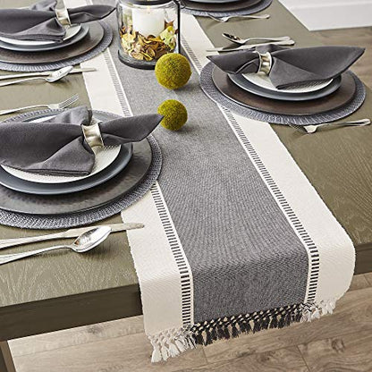 DII Dobby Stripe Table Runner, 13x72, Mineral Gray & Cream Background - color: Mineral Gray, size: 13x72"