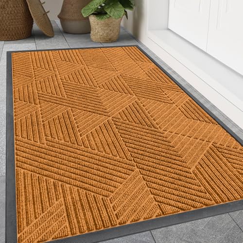 Smiry Front Door Mat Outside Entrance, Low Profile Rubber Doormat, 71x23 - color: Amber, size: 71" X 23"