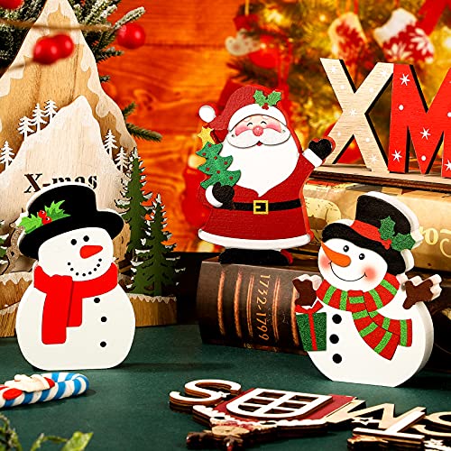 3 Pieces Christmas Table Centerpiece for Tiered Tray Wooden Santa Signs