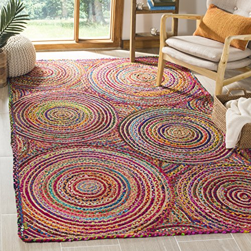 SAFAVIEH Cape Cod Collection Accent Rug - 3' x 5', Red & Multi, Handmade Boho Braided Circles Jute & Cotton, Ideal for High Traffic Areas in Entryway, Living Room, Bedroom (CAP203A) - color: Red/Multi, size: 3' x 5' (Rectangular)