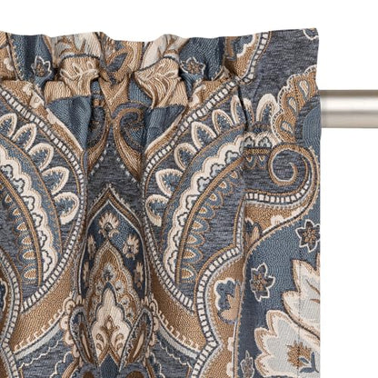 Loom and Mill European Damask Valances for Windows, Gray-Blue+Brown,54"x18" - color: Gray-blue+brown