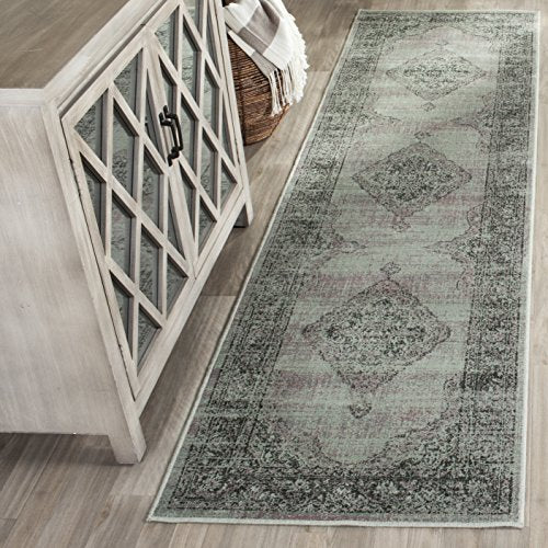 SAFAVIEH Vintage Collection Runner Rug - 2'2" x 6', Light Blue, Oriental Medallion Distressed Viscose Design, Ideal for High Traffic Areas in Living Room, Bedroom (VTG112-110)