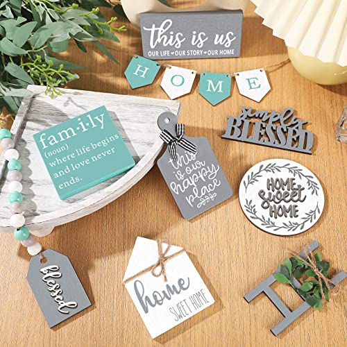 FairySandy 11 Pcs Home Tiered Tray Decor Minimalist Rustic Wooden Signs - style: Minimalist