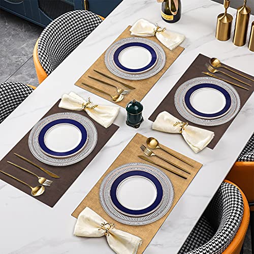 SUEH DESIGN Leather Placemats Table Mats Set of 6, Brown and Tan - color: A: Brown & Tan