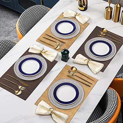 SUEH DESIGN Leather Placemats Table Mats Set of 6, Brown and Tan - color: A: Brown & Tan