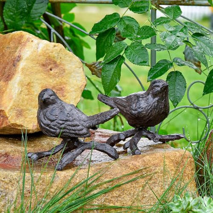 Sungmor Cast Iron Small Bird with Branch Statues, 2 Pack Rust Brown - color: Brown & Birds