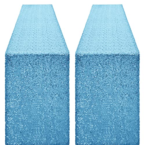 Pufogu 12 x 72 inches Blue Sequin Table Runner, 2 Packs - color: Blue