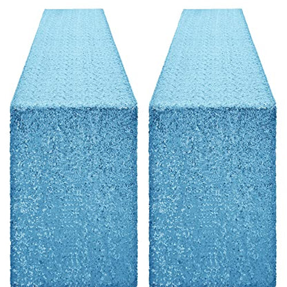 Pufogu 12 x 72 inches Blue Sequin Table Runner, 2 Packs - color: Blue