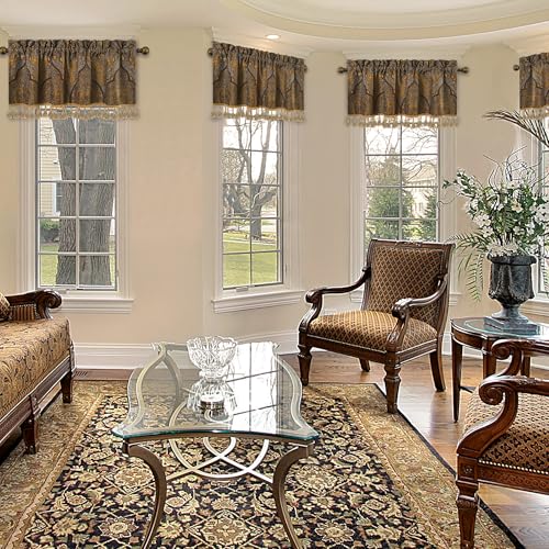 Loom and Mill Antique Damask Valances for Windows, Bronze Gold, 54"x18" - color: Cambridge-grey+gold