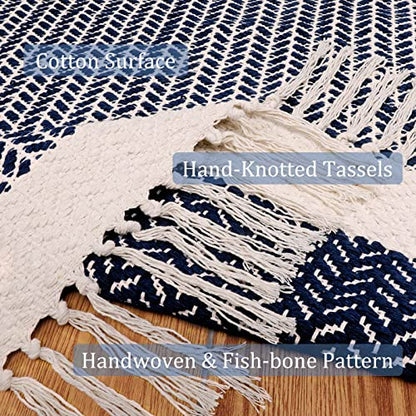 Lahome Boho Bathroom Rugs, 3x5 Washable Area Rug for Kitchen Bedroom Entry - color: Navy Blue, size: 3' x 5' (Rectangular)