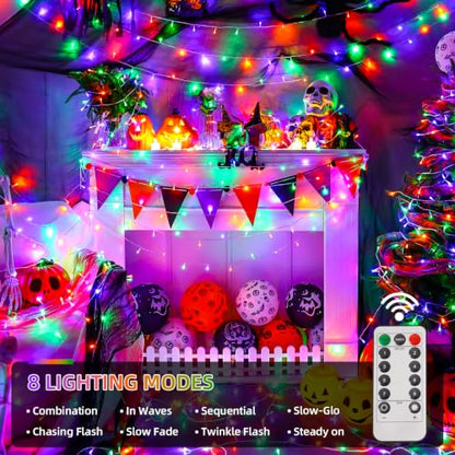 QITONG 2 Pack Battery Operated Halloween Lights, Each 33ft 100 LED - color: Purple Orange and Green, size: 2Pack