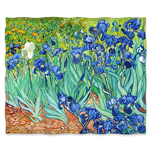 Jekeno Irises Blue Purple Floral Throw Blanket 60"x80" - color: Purple, size: 60"x80"