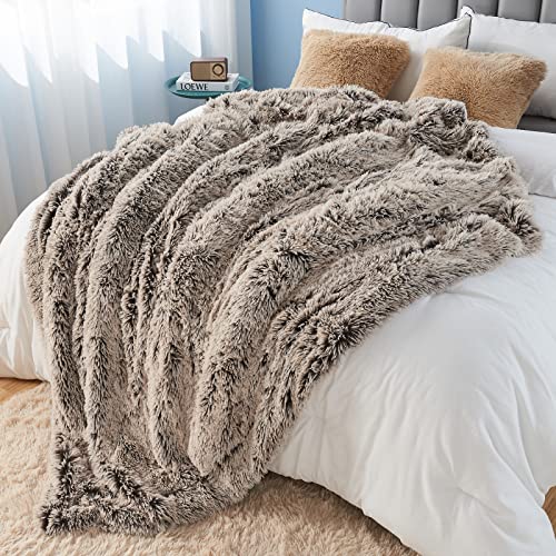 GONAAP Fuzzy Faux Fur Twin Blanket for Couch, Frosty Brown, 60"x80" - color: Frosty Brown, size: Twin(60"x80")