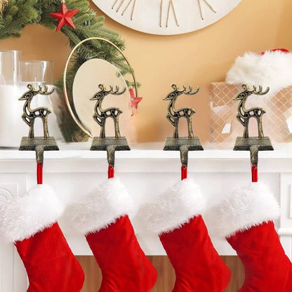 4 Pieces Reindeer Christmas Stocking Holder Christmas Hooks Skid Mantel Hooks Hanger for Fireplace Free Standing Christmas Decorations