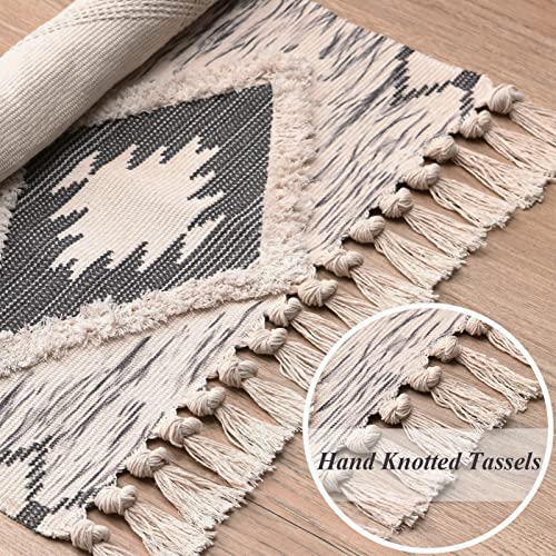 Boho Bathroom Rugs 2x3ft Farmhouse Bath Runner Rug, Small Tufted Cotton Accent Floor Mat with Tassels, Grey - color: Grey, size: 2' x 3' (Runner)