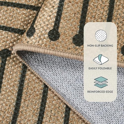 Lahome Tan Rug for Living Room,Geometric 8x10 Washable Nature Easy Jute Rug - color: Brown and Black-rhombus, size: 8 x 10 feet