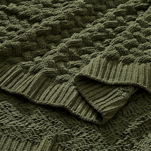 Muted Olive Chunky Knit Throw Blanket,Extra Thick Cozy Sofa Blanket 50x60 - color: Muted Olive, size: 50"x60"
