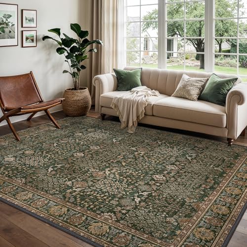 Bavni 5x7 Washable Area Rug for Living Room, Non Slip, Dark Green Brown - color: Dark Green Brown, size: 5' x 7' (Rectangular)
