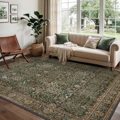 Bavni 5x7 Washable Area Rug for Living Room, Non Slip, Dark Green Brown - color: Dark Green Brown, size: 5' x 7' (Rectangular)