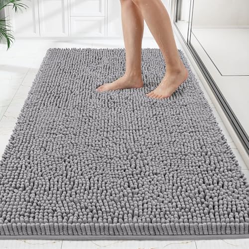 Bathroom Rugs Mat 48 x 24, Thick Soft Absorbent Chenille Bath Rugs, Rubber Backing Bath Mats for Bathroom Floor, Tub, Shower, Bedroom, Home Decor Accessories, Quick Dry Machine Washable, Grey - color: Grey, size: 48" x 24"