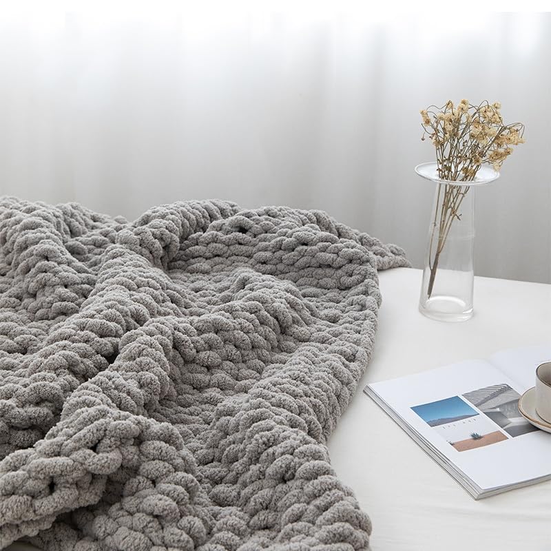 Soft Chunky Knit Throw Blanket for Couch, Cozy Warm Knitted Blankets - color: Gray, size: 40\"x40\"(Small SizeThrow)