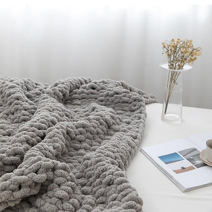 Soft Chunky Knit Throw Blanket for Couch, Cozy Warm Knitted Blankets - color: Gray, size: 40\"x40\"(Small SizeThrow)
