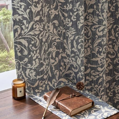 jinchan Blue Floral Curtians 90 Inch Room Darkening Grommet 2 Panels - color: *Dusty Blue, size: 50"W x 90"L (Pack of 2)