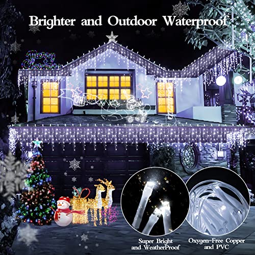 FLVOECN 98FT 960 LED Christmas Lights, Waterproof 8 Modes Ice Lights for Outside with Memory and Timer Hanging Fairy Lights Plug-in Curtain String Lights for Holiday Party Wedding Home (Cool White) - color: Mint Green