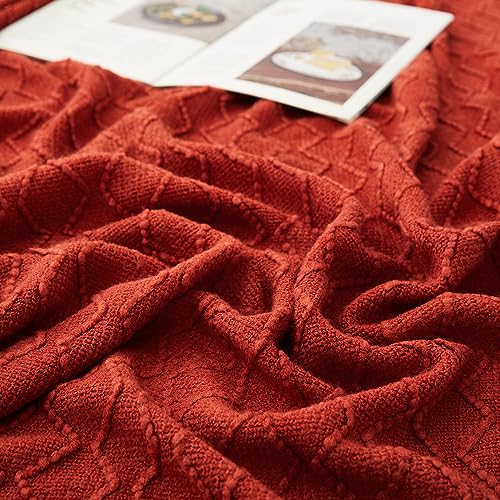 Acrylic Knitted Throw Blanket, 50 x 60 Inches, Rust - color: Rust