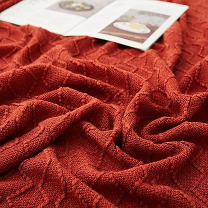 Acrylic Knitted Throw Blanket, 50 x 60 Inches, Rust - color: Rust