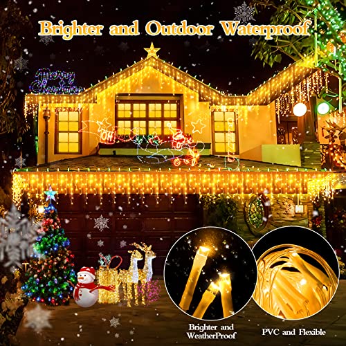 FLVOECN 98FT 960 LED Christmas Lights, Waterproof 8 Modes Ice Lights for Outside with Memory and Timer Hanging Fairy Lights Plug-in Curtain String Lights for Holiday Party Wedding Home (Warm White) - color: Taupe