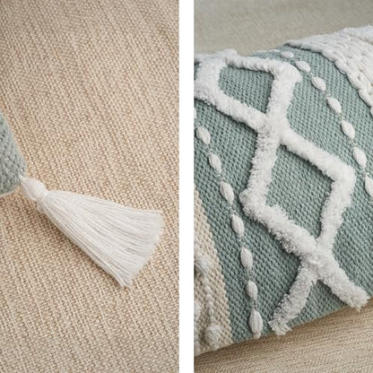 Decorative Boho Lumbar Pillow Cover 14x36 - Soft Textured Throw Pillow - color: Sage