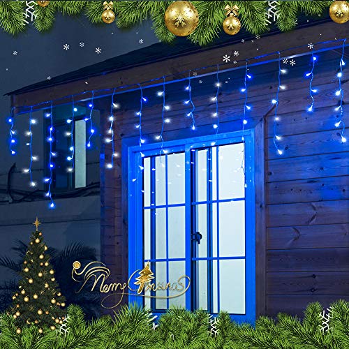 Christmas Icicle Lights Outdoor,300 LED 33FT Hanging String Lights - color: Blue White