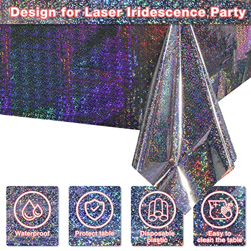 FunnyPars 4 Pack Iridescent Plastic Tablecloths Shiny Disposable Laser Rectangle Table Covers Holographic Foil Tablecloth Iridescent Party Decoration Birthday Bridal Wedding Christmas 54"x108"(Silver) - color: Silver
