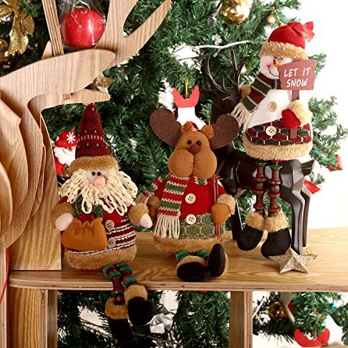 3 Pieces Christmas Sitting Santa Claus Snowman Reindeer Christmas Ornament Long Legs Table Fireplace Decor Home Decoration Christmas Figurines Plush (Santa Claus, Snowman, Elk)