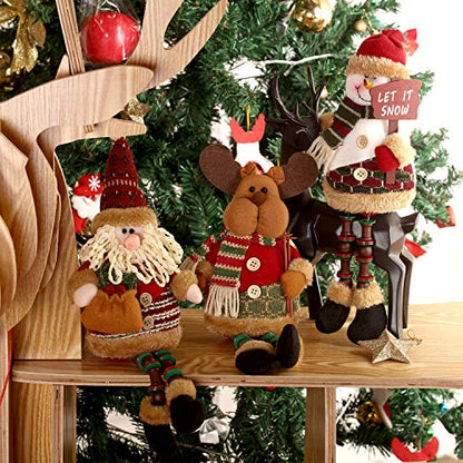 3 Pieces Christmas Sitting Santa Claus Snowman Reindeer Christmas Ornament Long Legs Table Fireplace Decor Home Decoration Christmas Figurines Plush (Santa Claus, Snowman, Elk)