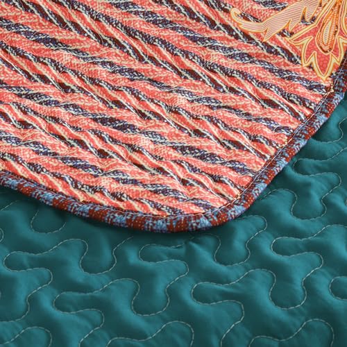 Exclusivo Mezcla Reversible Boho Quilted Throw Blanket, 50"x 60" - color: Bohemian Teal, size: 50 x 60 inch