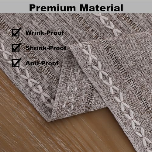 Gernaice Boho Table Runner, Rustic Embroidered Cotton Linen Farmhouse Table Runners for Dresser End Coffee Table Home Decor, 24" L X 13" W Dark Brown - size: 13" X 24", style: Hemstitched Coffee