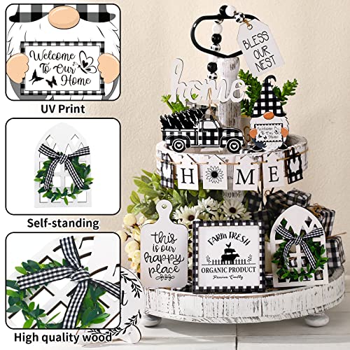 FairySandy 11 Pcs Tiered Tray Decor Farmhouse Set, Buffalo Plaid - style: Buffalo Plaid