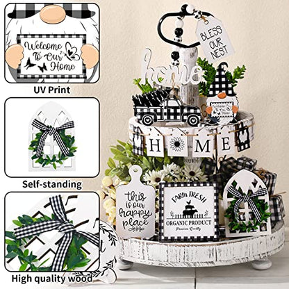 FairySandy 11 Pcs Tiered Tray Decor Farmhouse Set, Buffalo Plaid - style: Buffalo Plaid