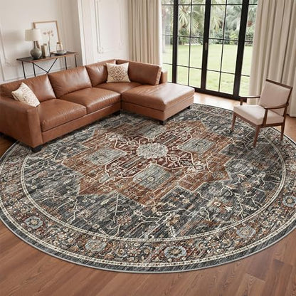 Roxstand 8ft Round Washable Area Rug, Non Slip Rug, Grey/Brown/Tan - color: Grey/Brown/Tan, size: 8' (Round)