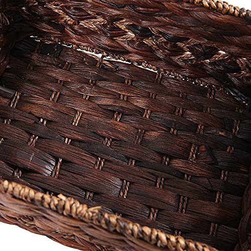Water Hyacinth Wicker Storage Basket with Wood Handles, Large - color: Dark Brown, size: 14.17x 10.23x 6.69
