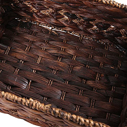 Water Hyacinth Wicker Storage Basket with Wood Handles, Large - color: Dark Brown, size: 14.17x 10.23x 6.69
