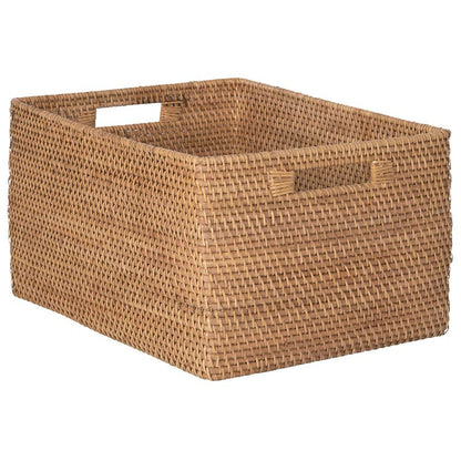 KOUBOO Loma Rectangular Rattan Storage Basket with Handles, Honey Brown - color: Honey-Brown